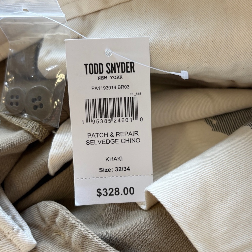 Todd Snyder Patch and Repair Selvedge Chino Khaki Japan Mens Sz 32/34 NEW - Picture 10 of 13